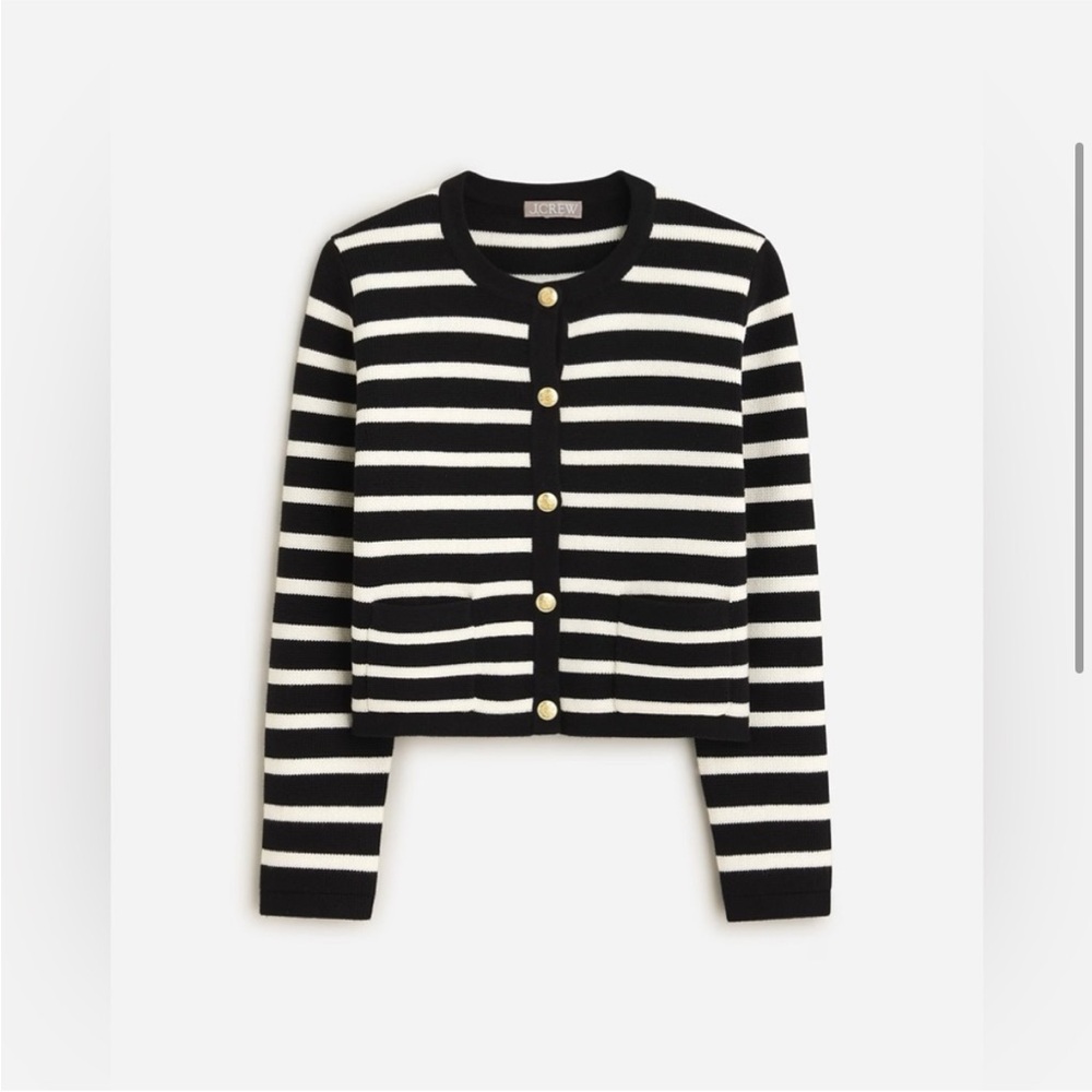 J.Crew Emilie Patch-Pocket Sweater Lady Jacket in s
Stripe / Black Ivory